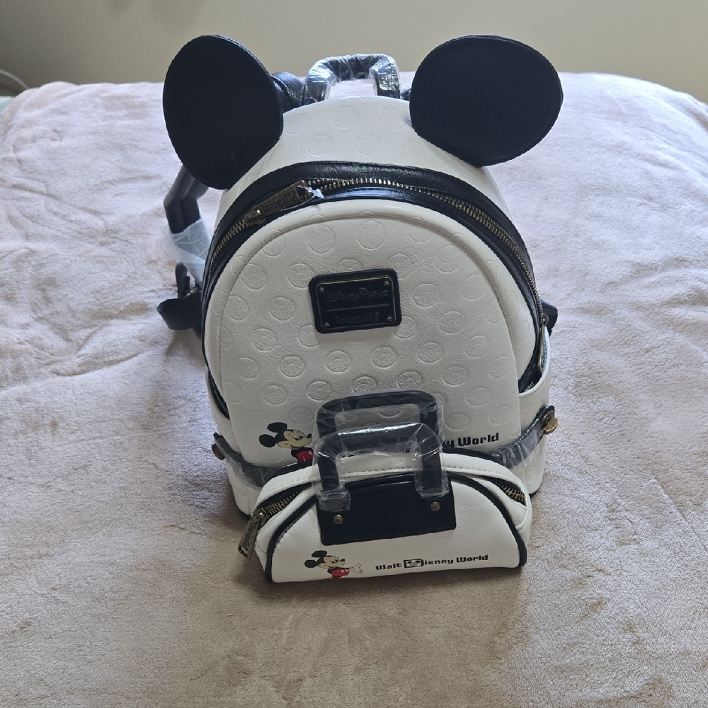 Disney White and Black Mickey Ear Mini Backpack